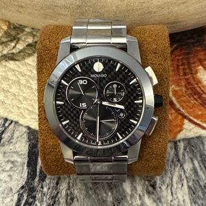 *SOLD*Movado Vizio Chronograph Carbon Fiber Dial Tungsten Bezel 45mm Swiss Made